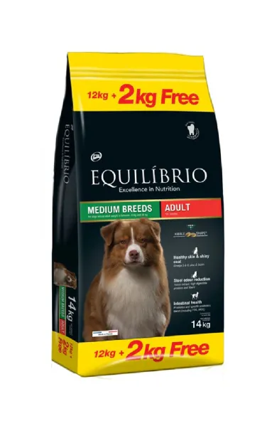 Equilibrio Dog Adult Medium Breeds 12Kg +2Kg FREE