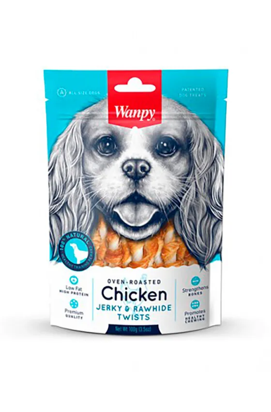 Wanpy Dog Chicken Jerky & Rawhide Twists - 100G
